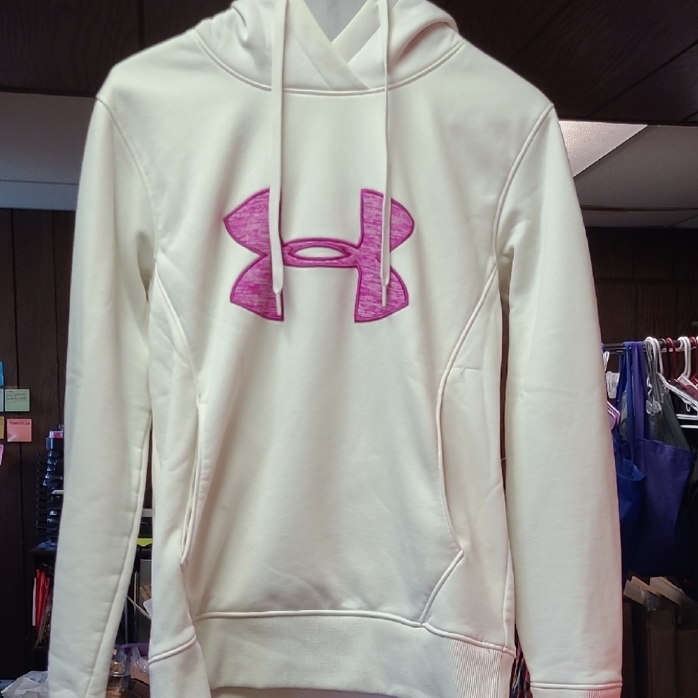 Under Armour Off-White Hoodie with Magenta Logo